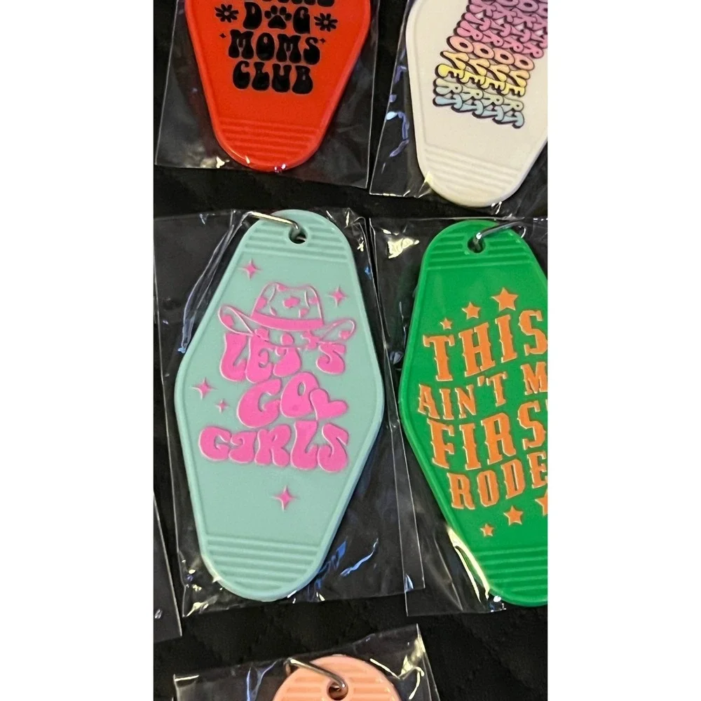 Set of 10 NEW Motel Keychains Unisex Multicolor Retro Graphic